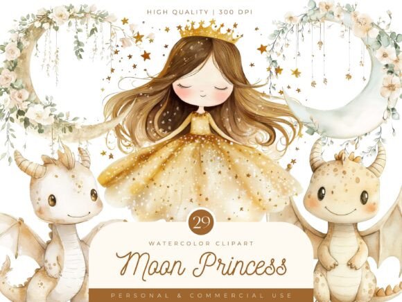 Download Watercolor Moon Princess Clipart - Watercolor moon Collection